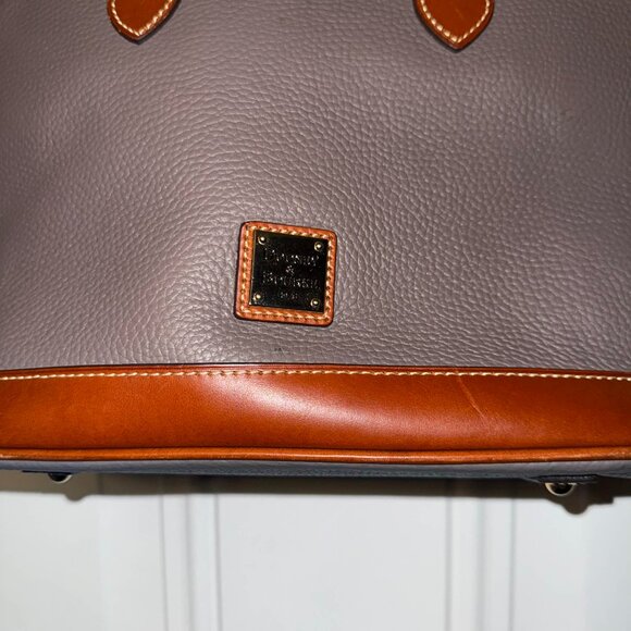 Dooney & Bourke Pebble Zip Zip Satchel with Strap Gray Tan Leather - Picture 8 of 10